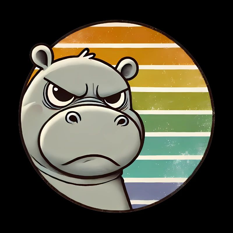 Grumpy Hippo Retro Rainbow Design