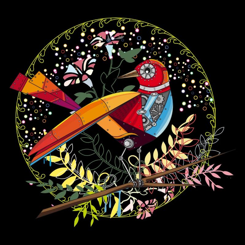 A colorful robot bird