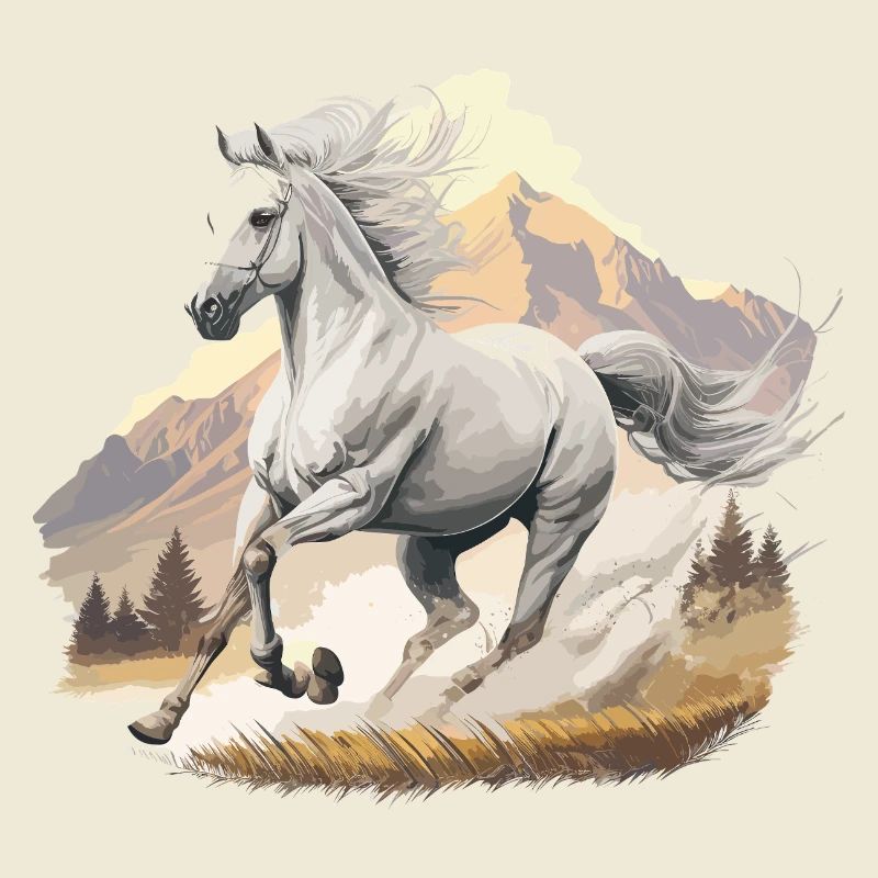 Hoch springendes Pferd in Berglandschaft