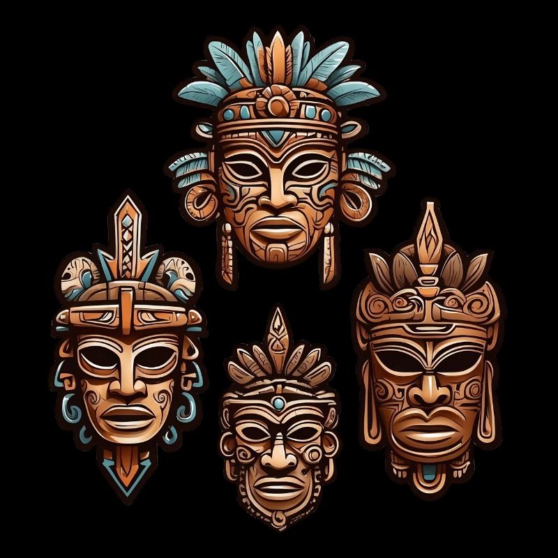 Sculpté orné aztèque, maya, masques incas