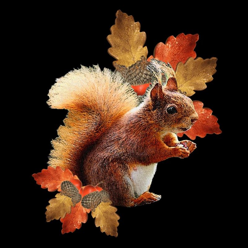 Eichhörnchen motiv mit Eichenblättern, Herbst frau