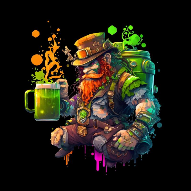 Steampunk Leprechaun with hat and barrel