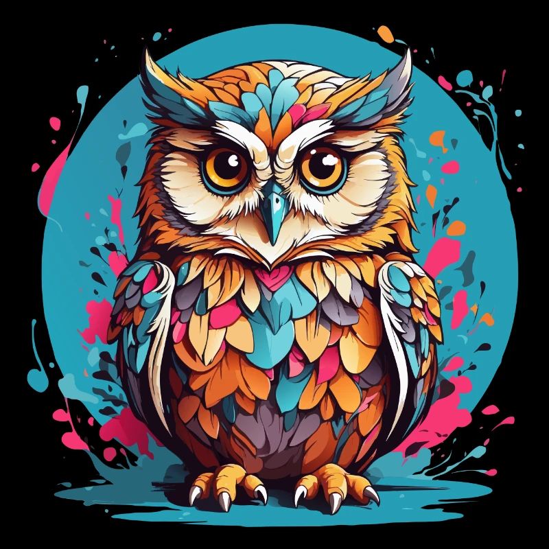 Liebenswerte Eule auf Farbklecksen