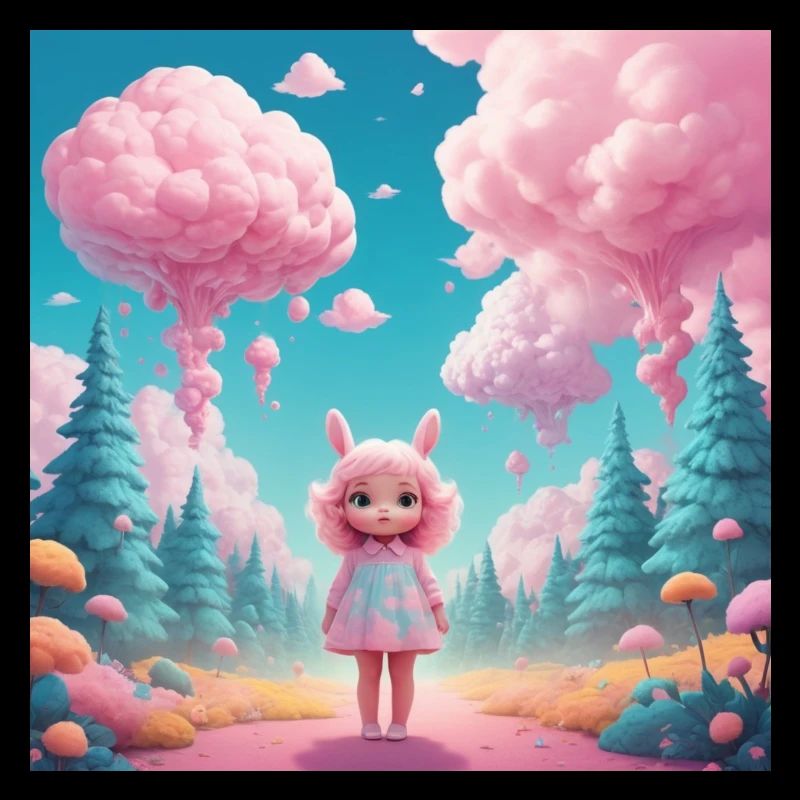 Fille dans la forêt de barbe à papa