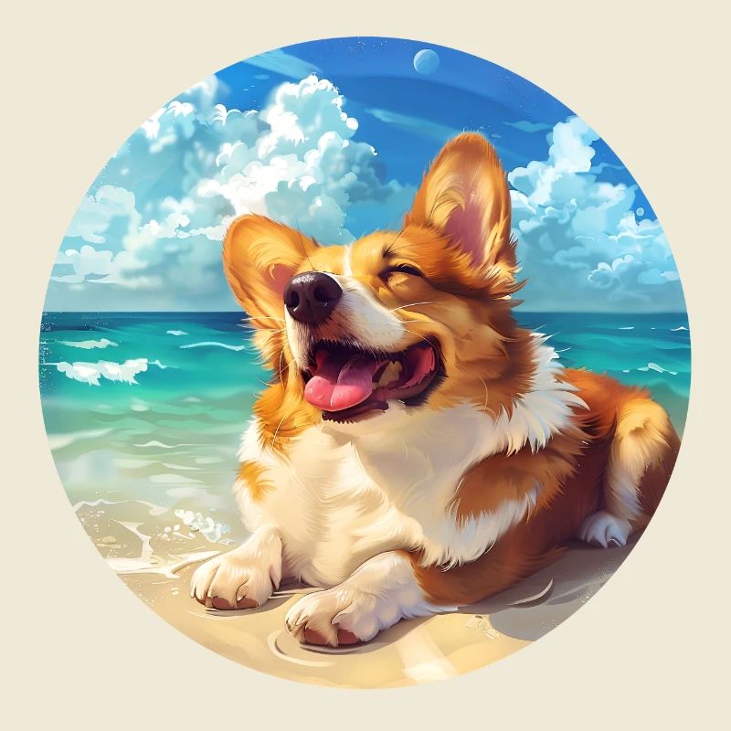 Corgi Beachside Joy Illustration
