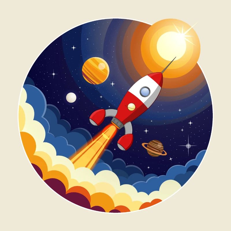 Buntes Bild einer Rakete im Weltraum