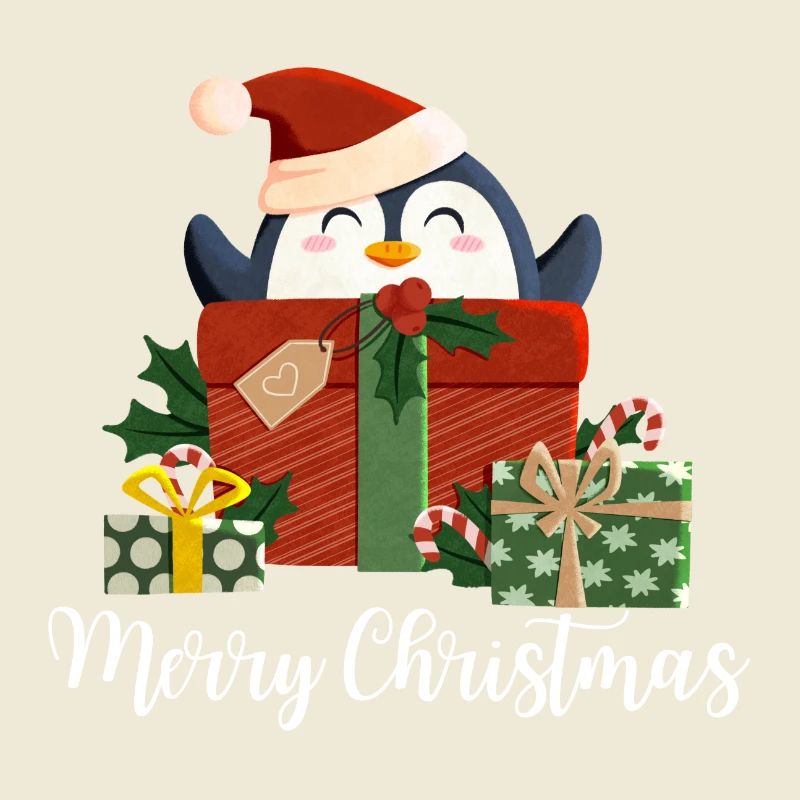 Joyeux Noël - Pingouin de Noël - blanc