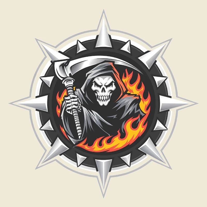 Flammender Sensenmann auf Stachelkamm