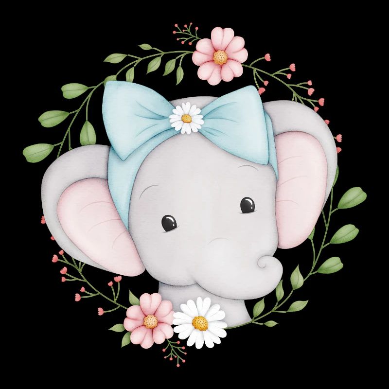petit éléphant mignon dans une couronne de fleurs