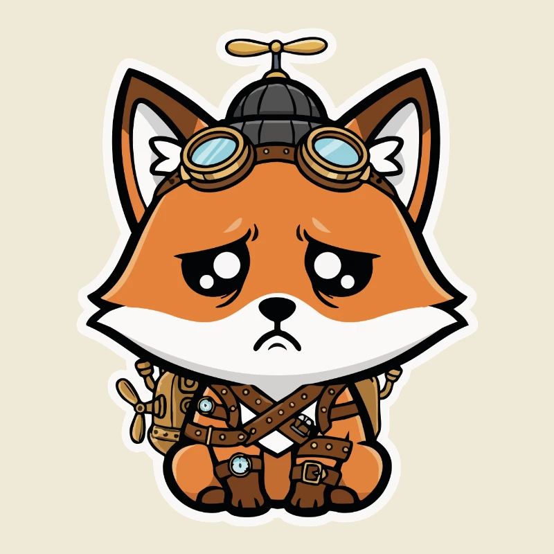 Little Fox Aviator Steampunk Sad Propeller