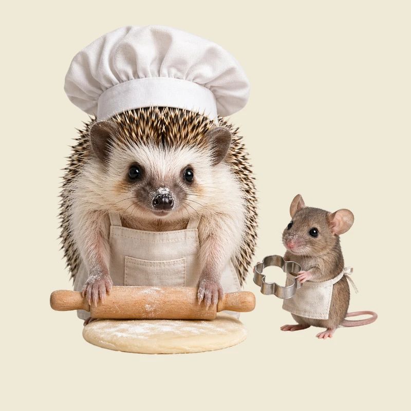 Hedgehog baker with mouse helper