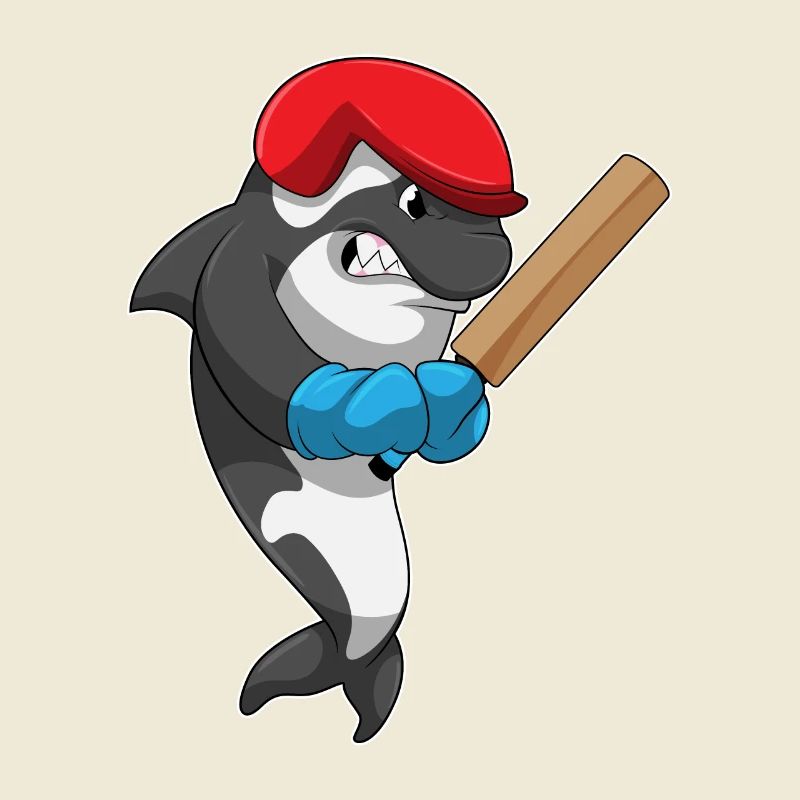 Killer whale cricket with cricket bat