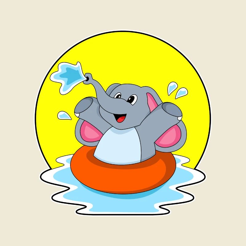 Elefant beim Schwimmen mit Rettungsring