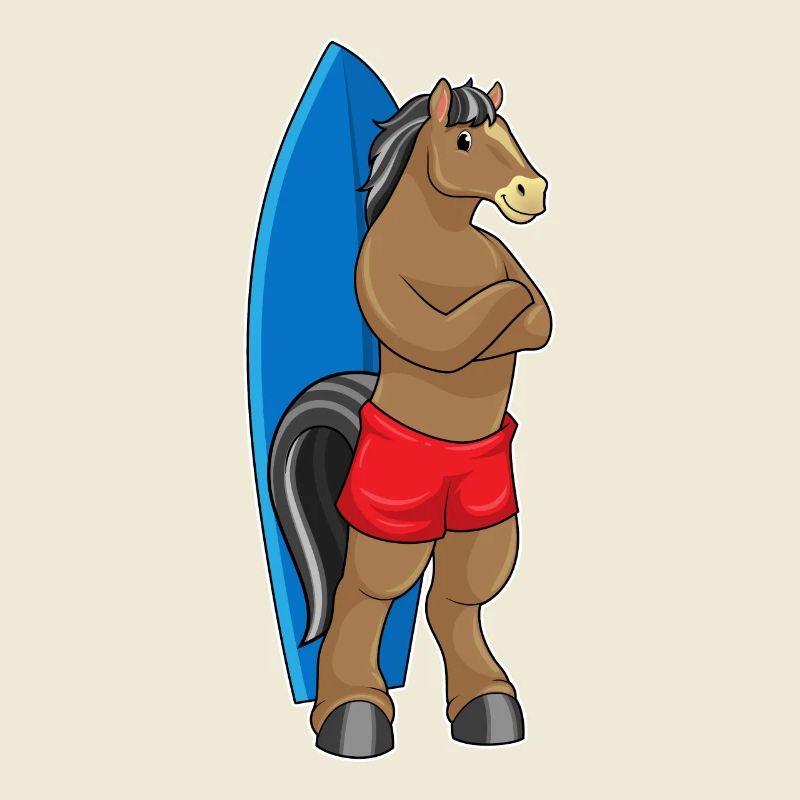 Cheval comme surfeur avec planche de surf