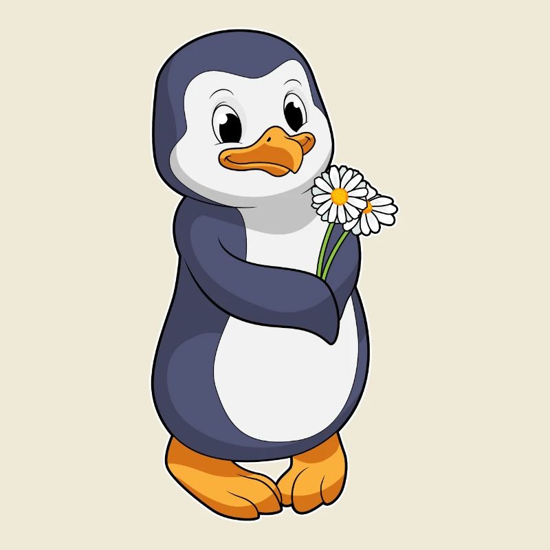 Pinguin mit Gänseblümchen