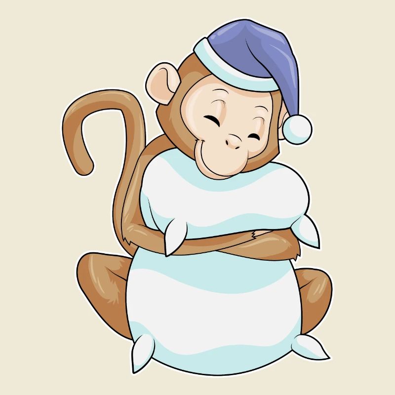 Monkey with pillow & sleeping cap