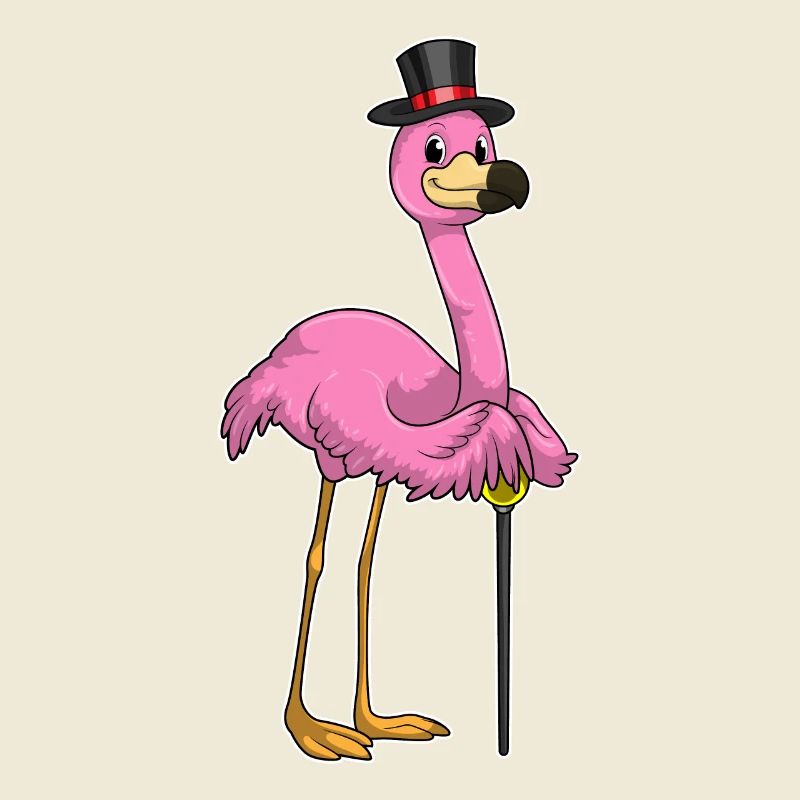 Flamingo as a pensioner with a walking stick