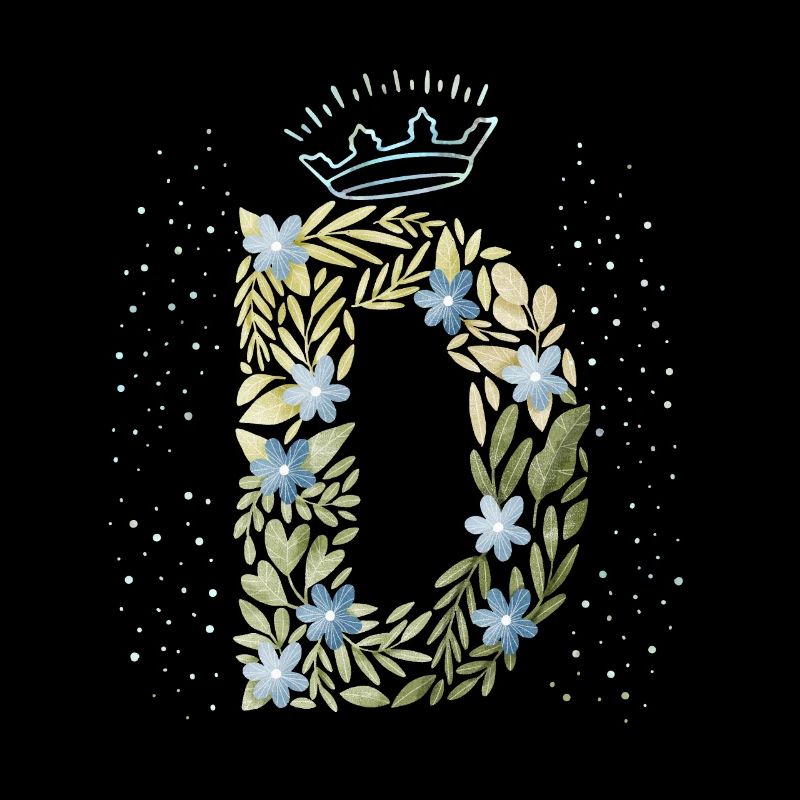 Monogramm Buchstabe D mit Krone, florales Ornament