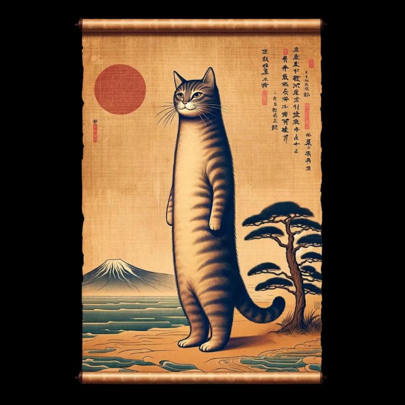 Mt. Fuji Sunset Papyrus Scroll Retro