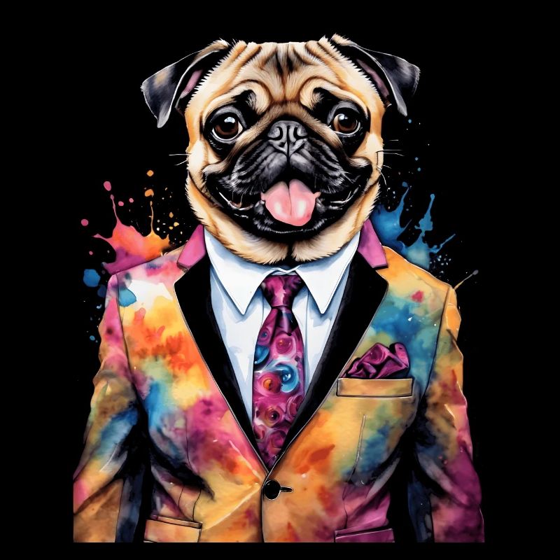 Mops Anzug Hund Bunt Lustig Tier Design Print