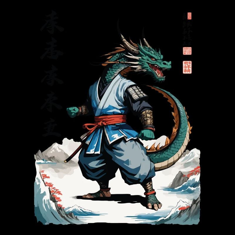 Drachen Samurai Vintage Ukiyo-e Stil Japan Kunst