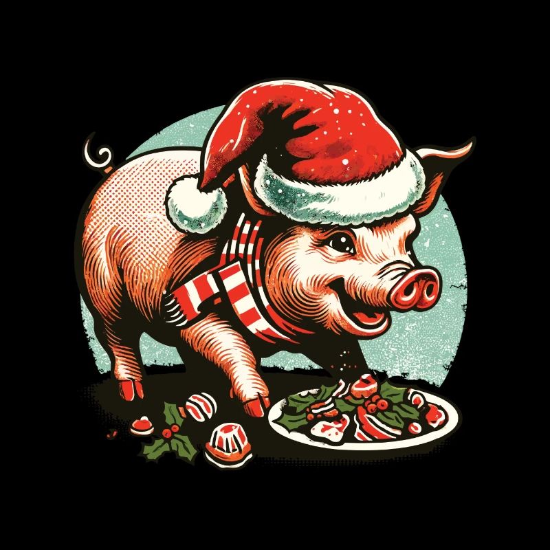 Cochon Gloutonnerie de Noël avec chapeau