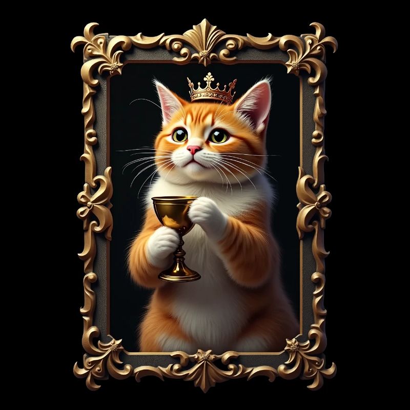 Mittelalter Katze im Bilderrahmen Kunst Krone