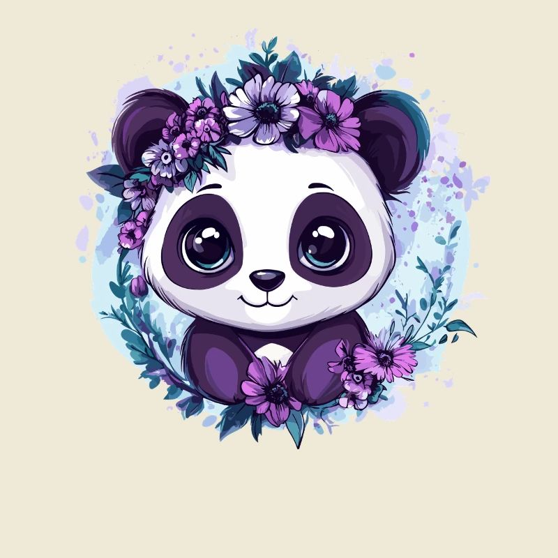 Panda avec couronne de fleurs