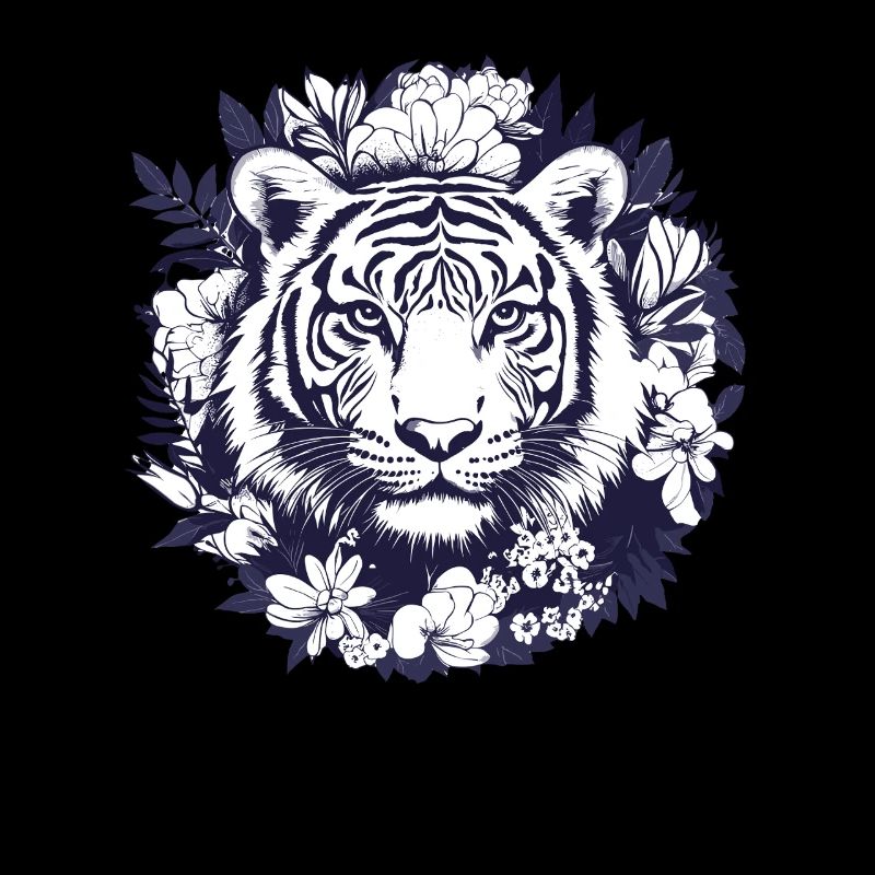 Tigre dans une couronne de fleurs