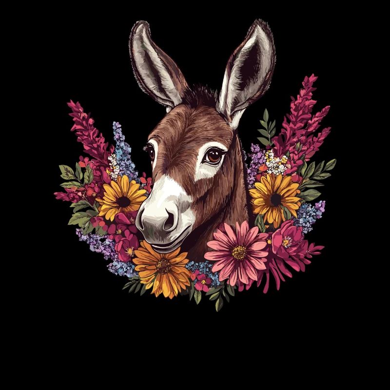 Âne avec couronne de fleurs