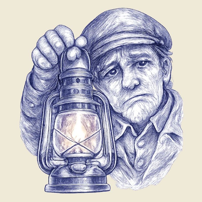 Senior man with lantern