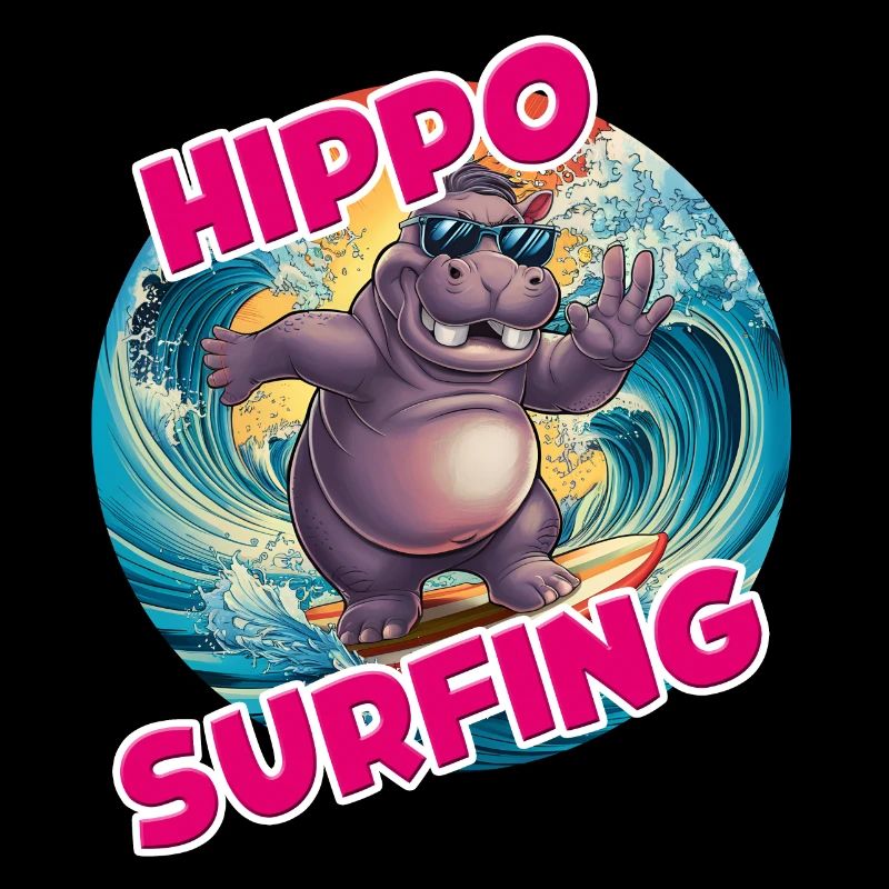 hippopotame surfant hippopotame drôle cool élégant