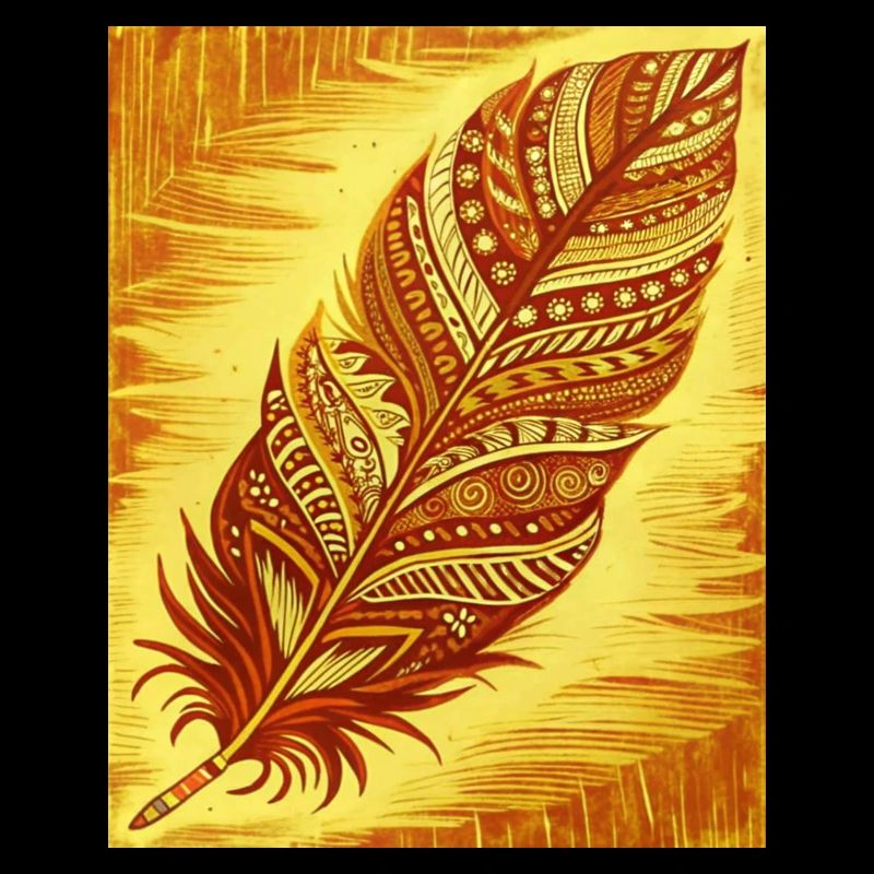 une plume avec des motifs et des couleurs complexes