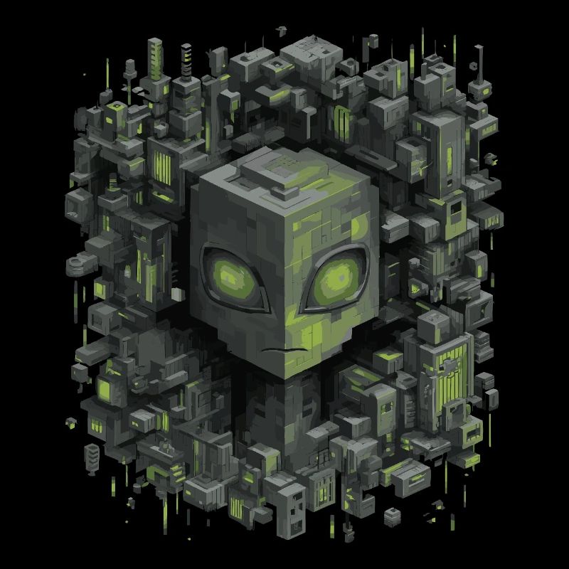 Cubic AI Core City Néon Vert Scintillant