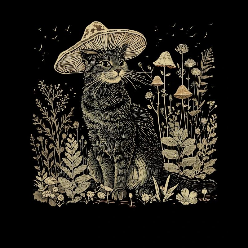 Chat Cottagecore champignon cadeau