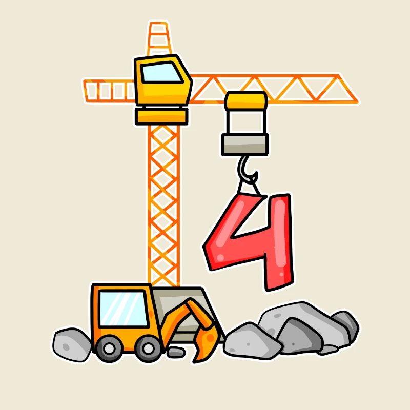 4. Geburtstag 4 Jahre Kran Baustelle Bagger Junge