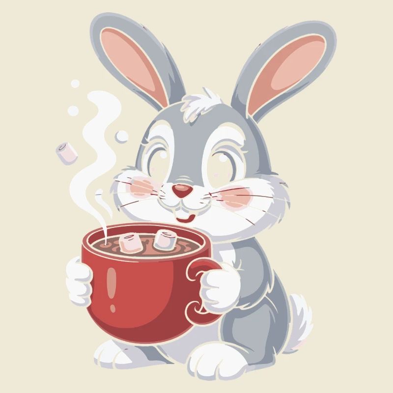 Cuddly bunny with coffee mug