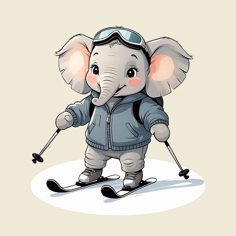 Skiing Elephant Pullover Hoodie