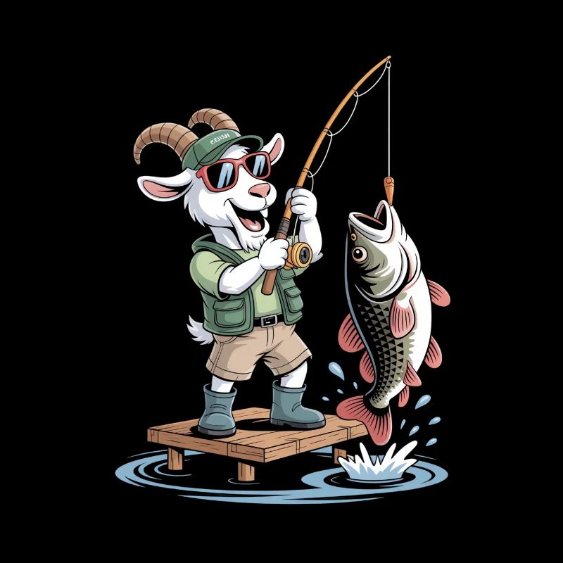 Chèvre de pêche amusante avec une grosse prise de poisson