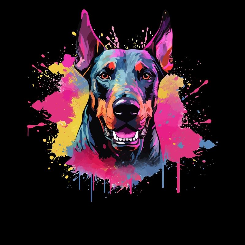 Dog Doberman Pinscher Colorful Splash Art