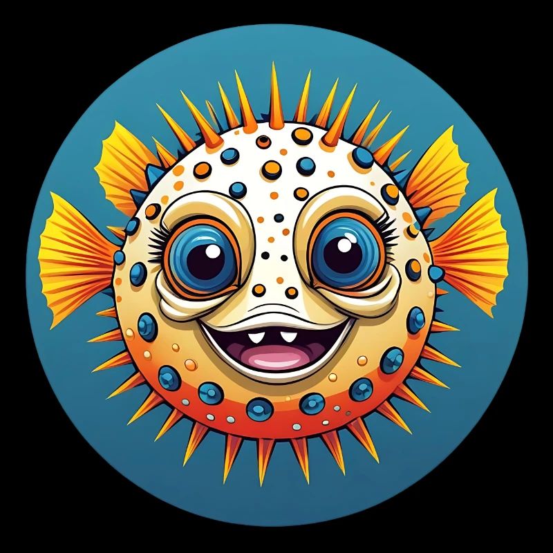 Cheerful laughing colorful puffer fish