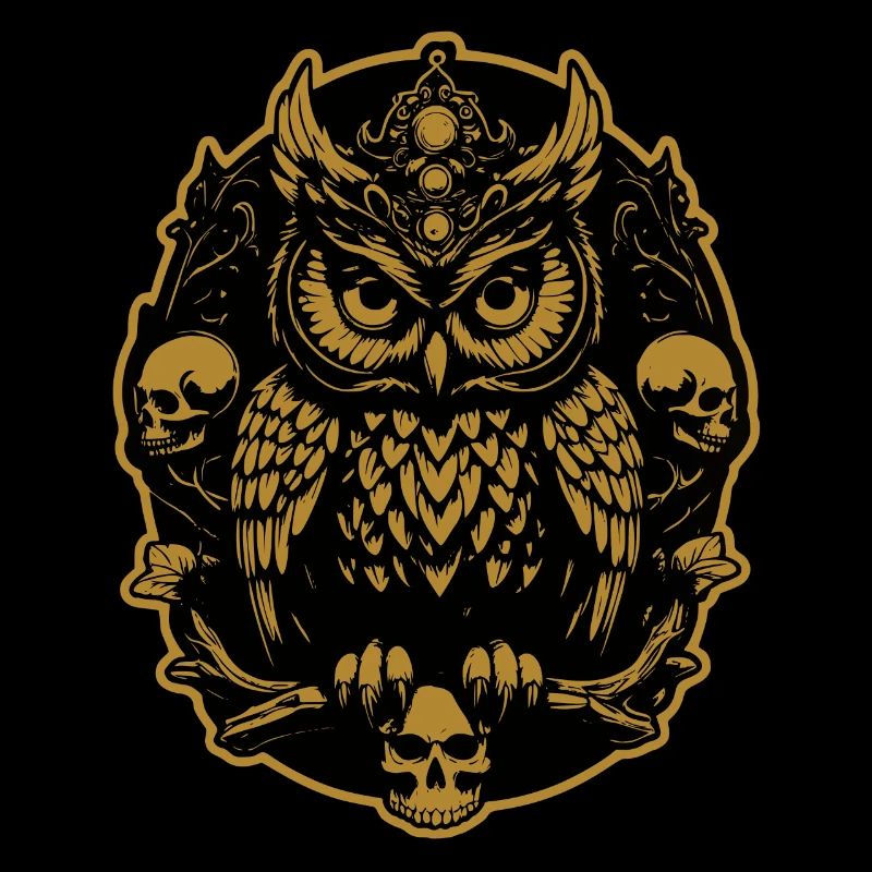 Mystische Eule sitzt auf einem Skull
