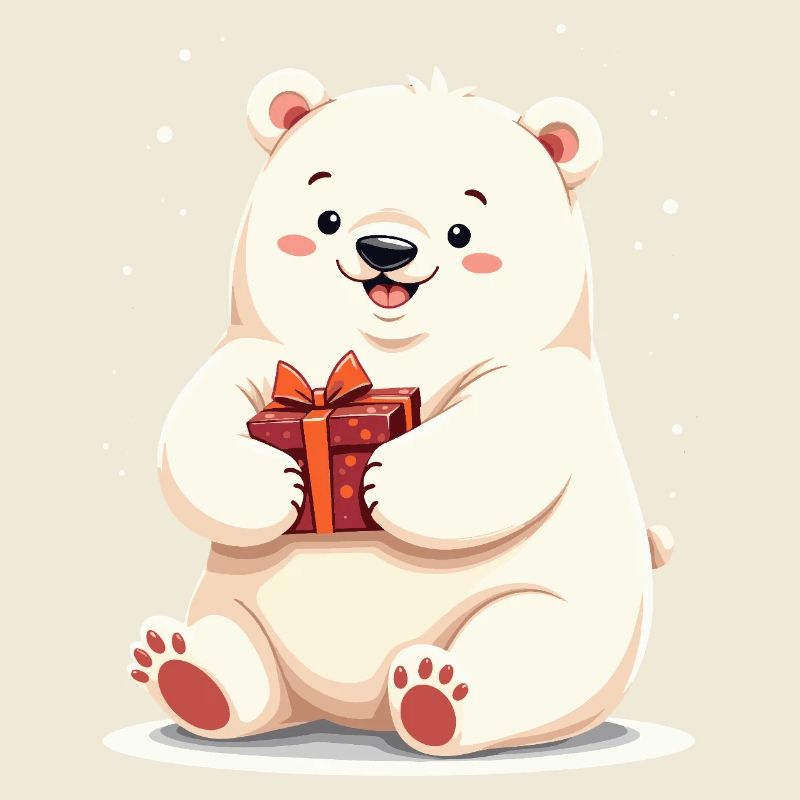 Cute Polar Bear with Gift Illustration