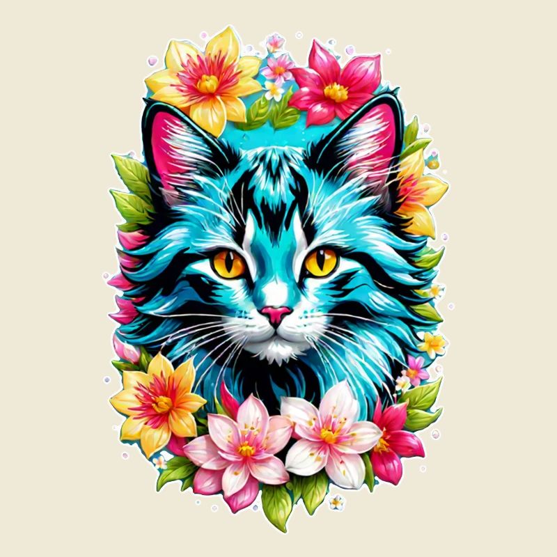 chat et fleur aquarelle