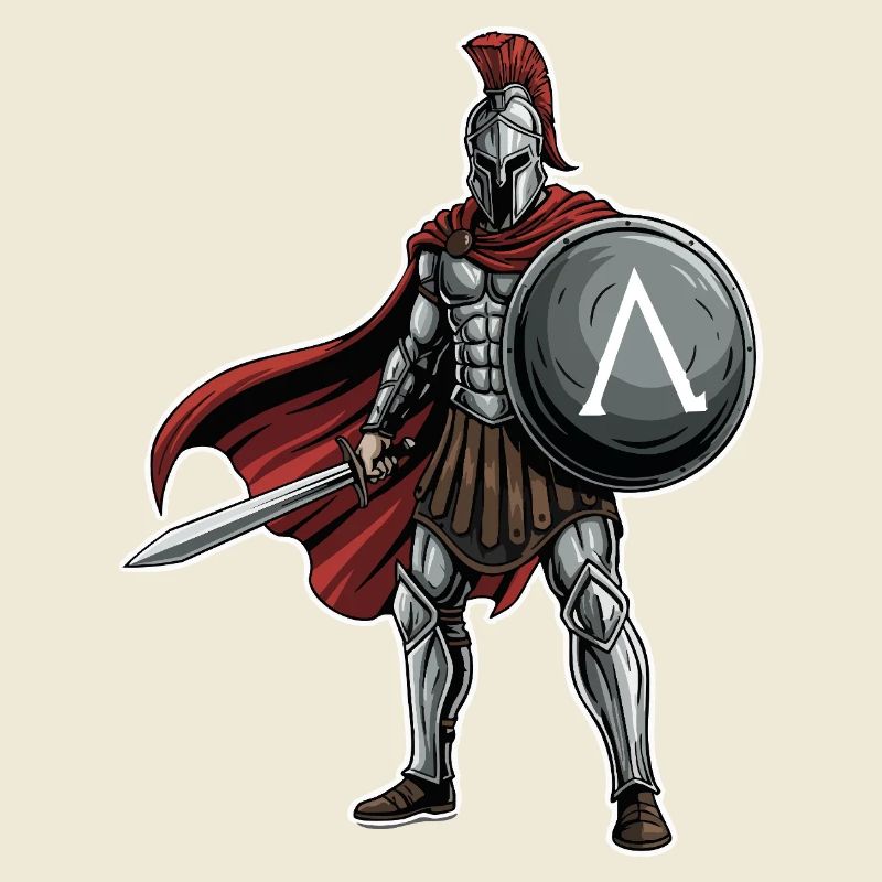 Hoplitisches Spartanisches Lambda-Schild-Schwert-Maskottchen