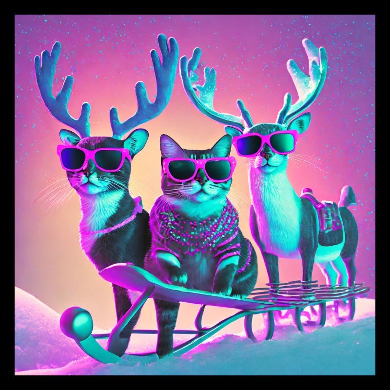 Katze mit Sonnenbrille auf Santas Schlitten
