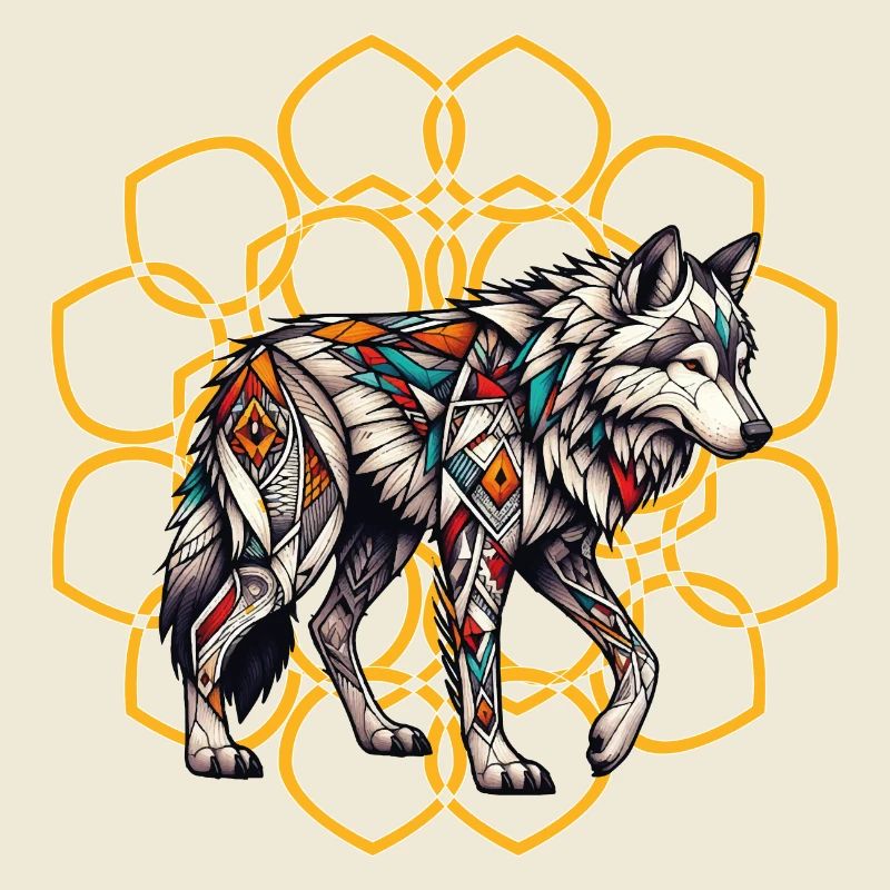 Loup tribal dans le mandala doré
