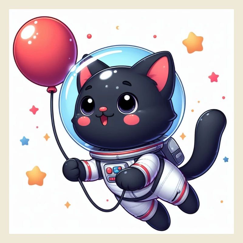 Chat de l’espace mignon avec ballon rouge avec des étoiles