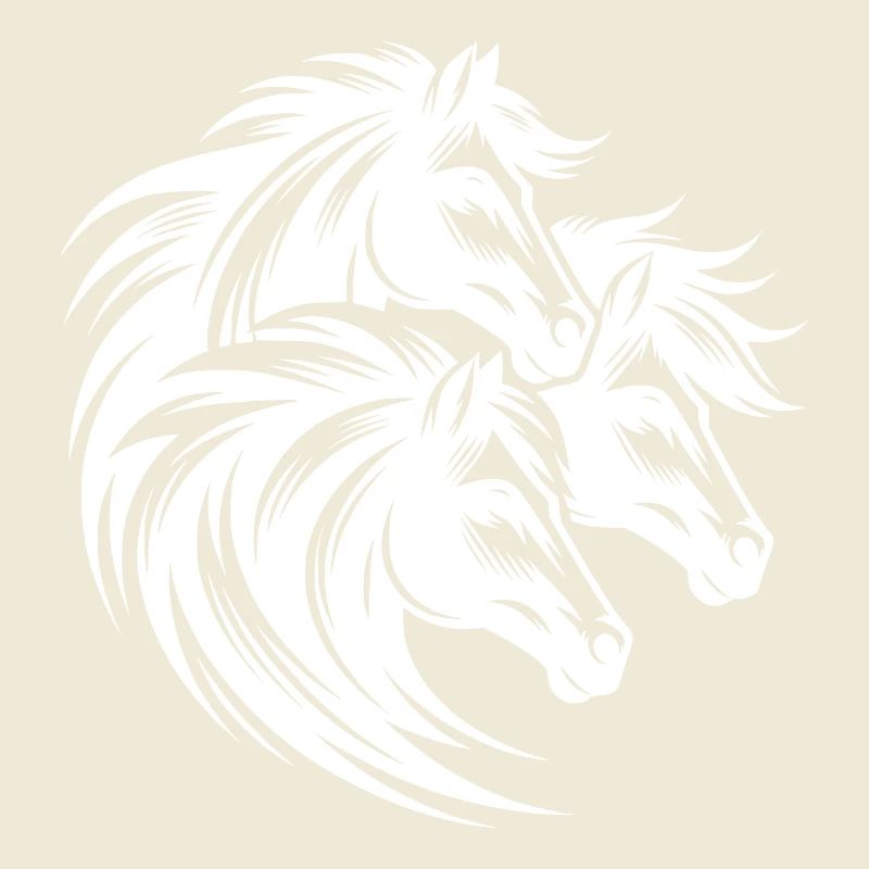 Three horses' heads with elegant wild mane