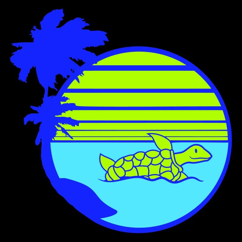 Palm Trees Turtle Swimming Stripe Sun Round